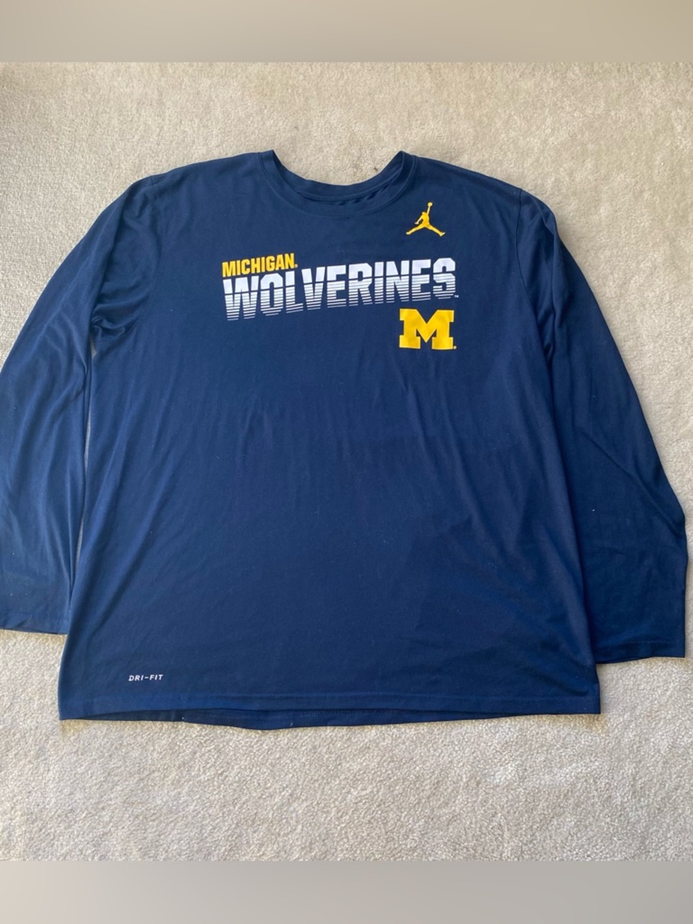 Michigan Wolverines The Nike Tee Long Sleeve Shirt Dri-Fit XL Blue Air Jordan
